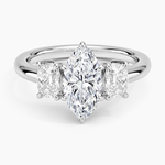 Faye Elongated Cushion Three Stone Diamond Ring Platinum Marquise Engagement Ring