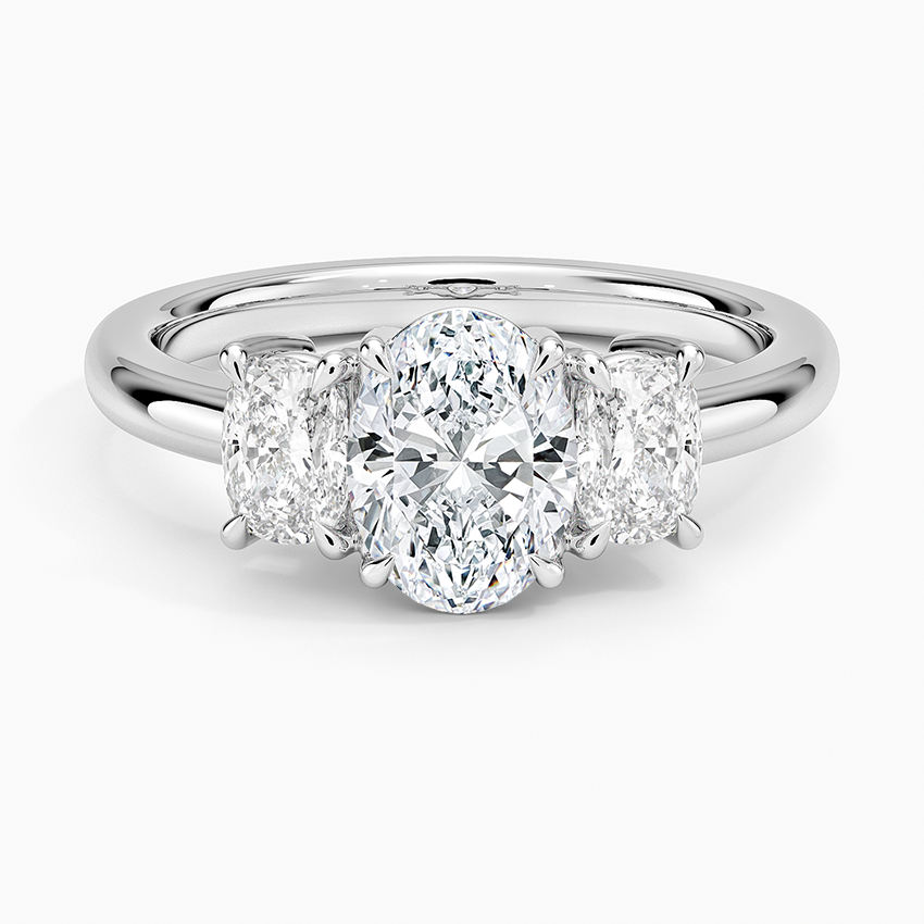 Faye Elongated Cushion Three Stone Diamond Ring Platinum Oval Engagement Ring