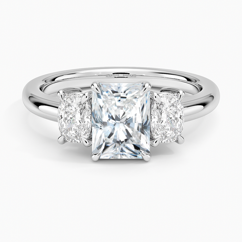 Faye Elongated Cushion Three Stone Diamond Ring Platinum Radiant Engagement Ring