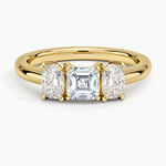 Faye Elongated Cushion Three Stone Diamond Ring Yellow Gold 18k Asscher Engagement Ring