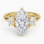 Faye Elongated Cushion Three Stone Diamond Ring Yellow Gold 18k Marquise Engagement Ring