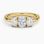 Faye Elongated Cushion Three Stone Diamond Ring Yellow Gold 18k Oval Engagement Ring