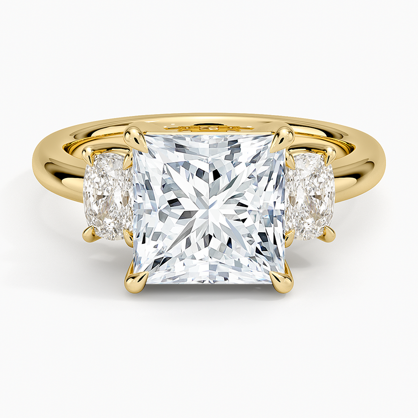 Faye Elongated Cushion Three Stone Diamond Ring Yellow Gold 18k Princess Engagement Ring