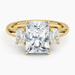 Faye Elongated Cushion Three Stone Diamond Ring Yellow Gold 18k Radiant Engagement Ring
