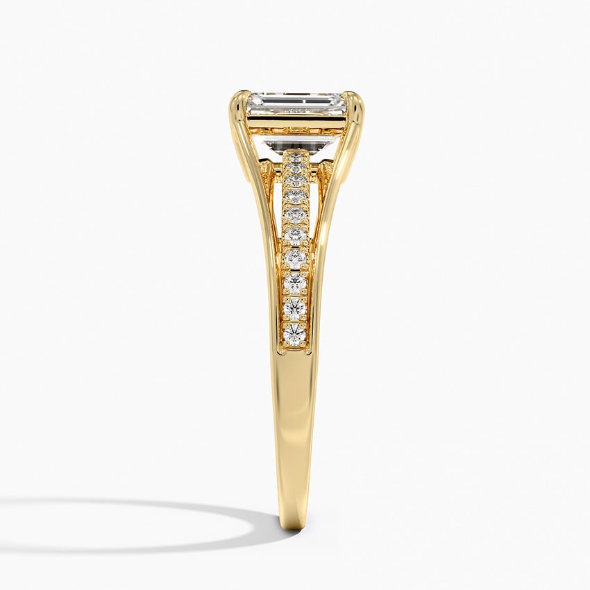 Tressa Split Shank Diamond Ring Yellow Gold 18k Emerald Engagement Ring