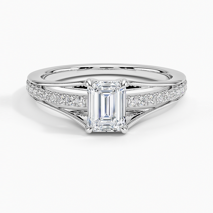 Tressa Split Shank Diamond Ring Platinum Emerald Engagement Ring