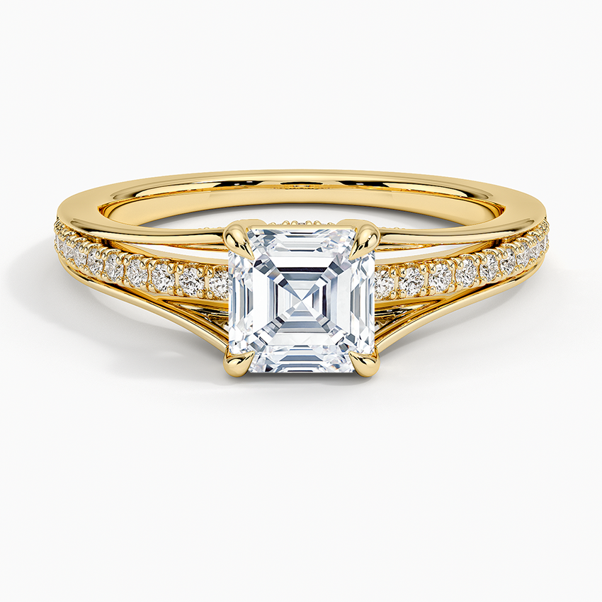 Tressa Split Shank Diamond Ring Yellow Gold 18k Asscher Engagement Ring