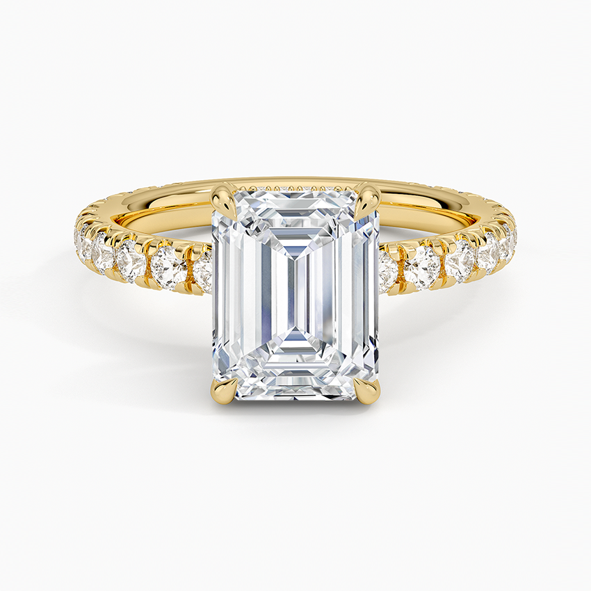 Olympia Three-Quarter Coverage Diamond Ring Yellow Gold 18k Emerald Engagement Ring