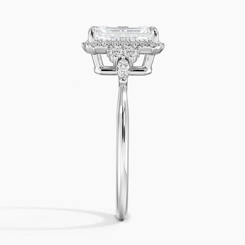 Nadia Halo Diamond Ring (1/4 ct. tw.) Platinum Emerald Engagement Ring