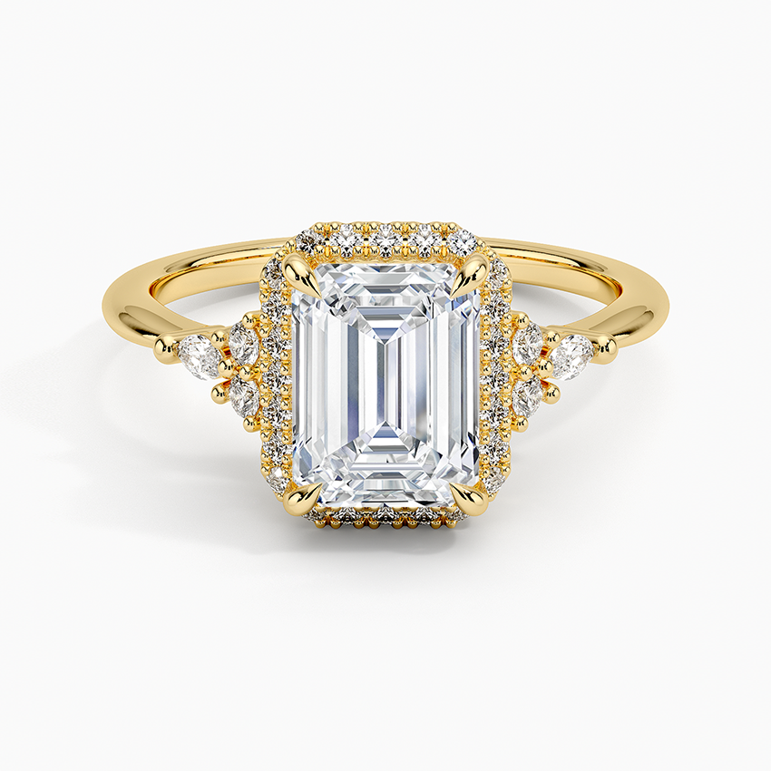 Nadia Halo Diamond Ring (1/4 ct. tw.) Yellow Gold 18k Emerald Engagement Ring