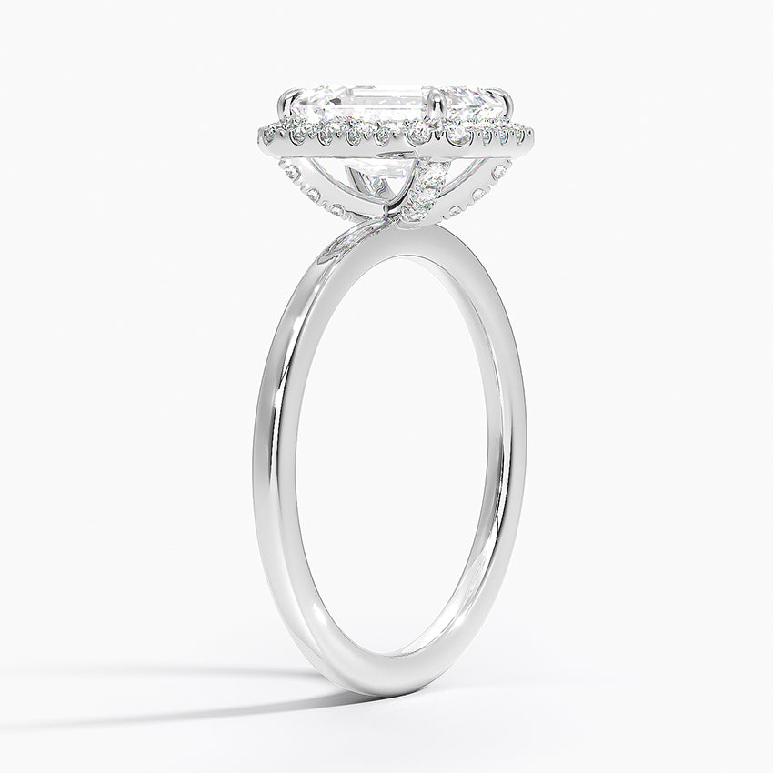 Vienna Halo Diamond Ring Platinum Emerald Engagement Ring