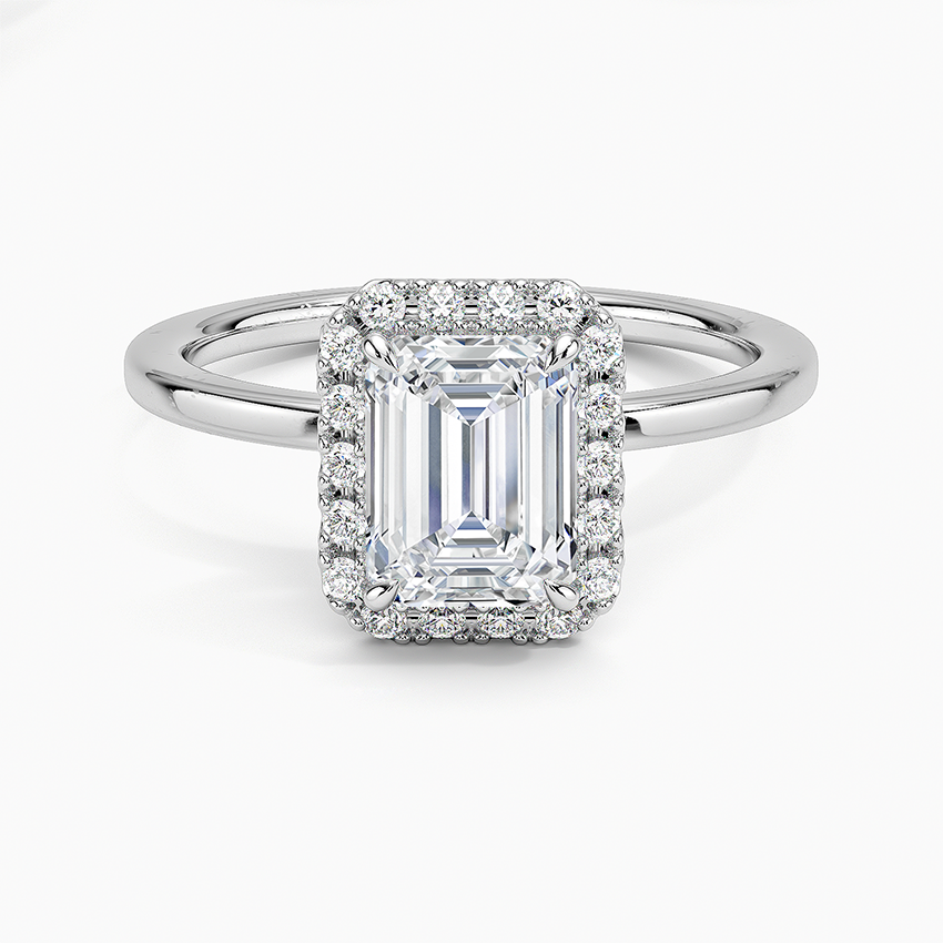 Vienna Halo Diamond Ring Platinum Emerald Engagement Ring