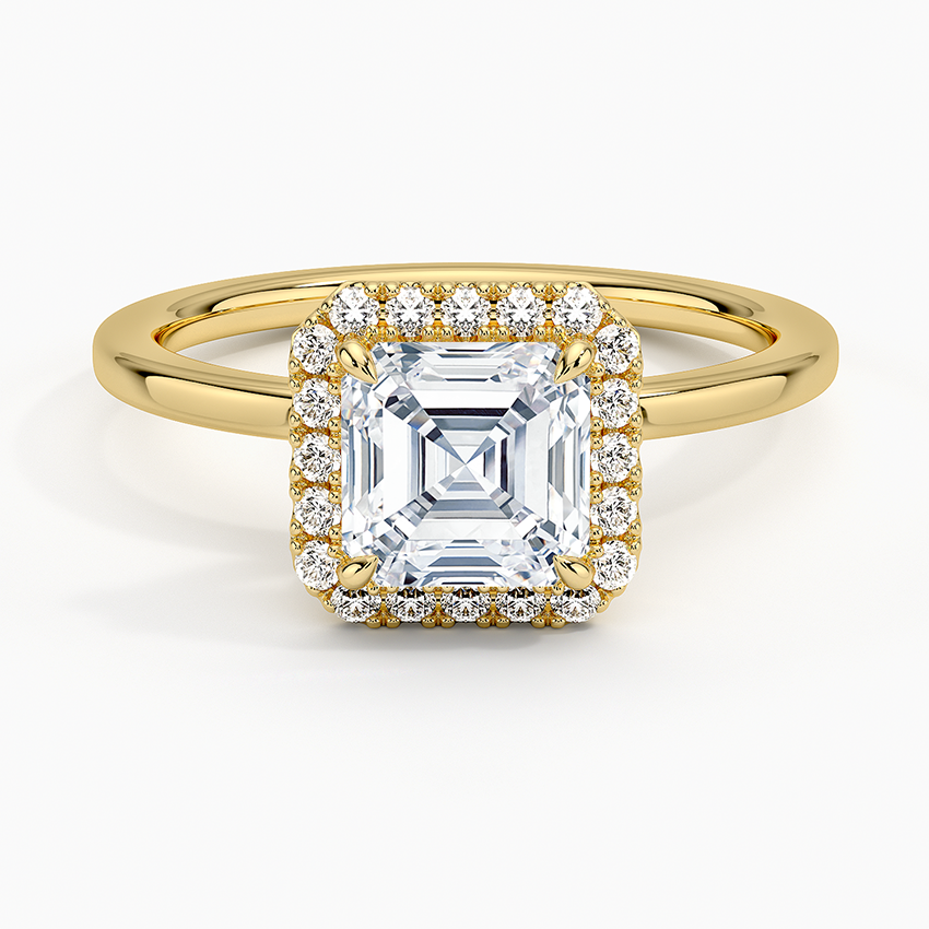 Vienna Halo Diamond Ring Yellow Gold 18k Asscher Engagement Ring