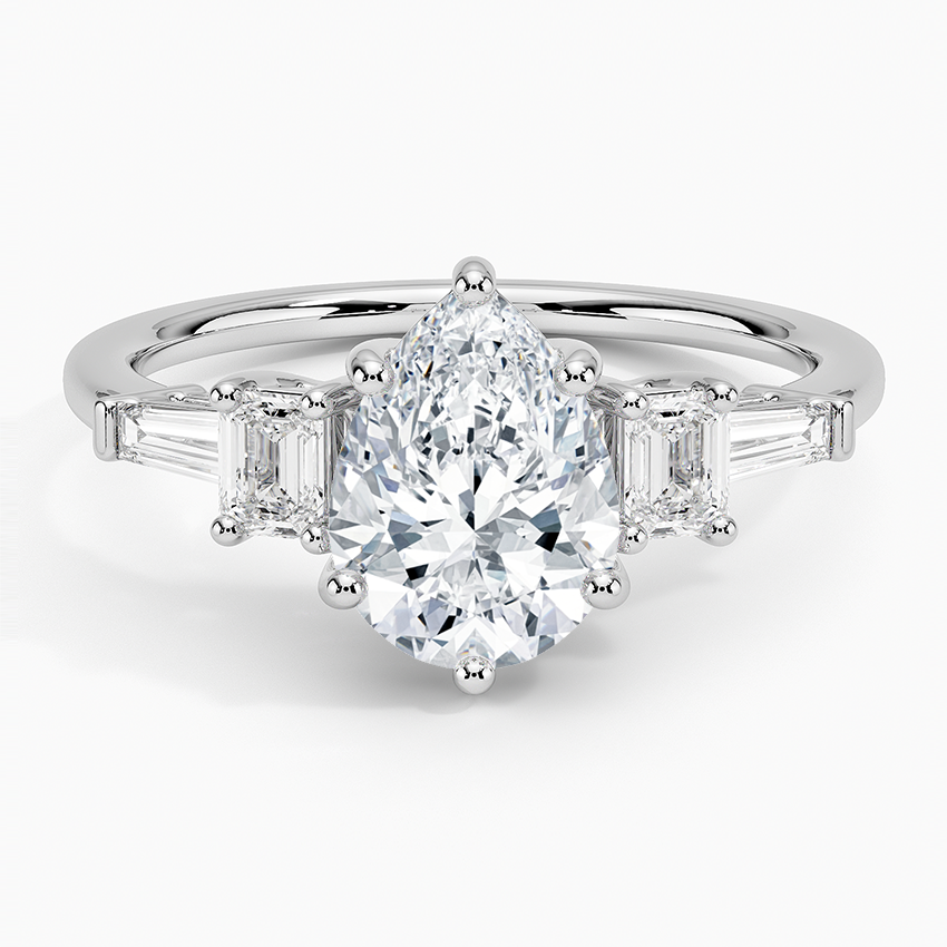 Cleo Five Stone Diamond Ring Platinum Pear Engagement Ring