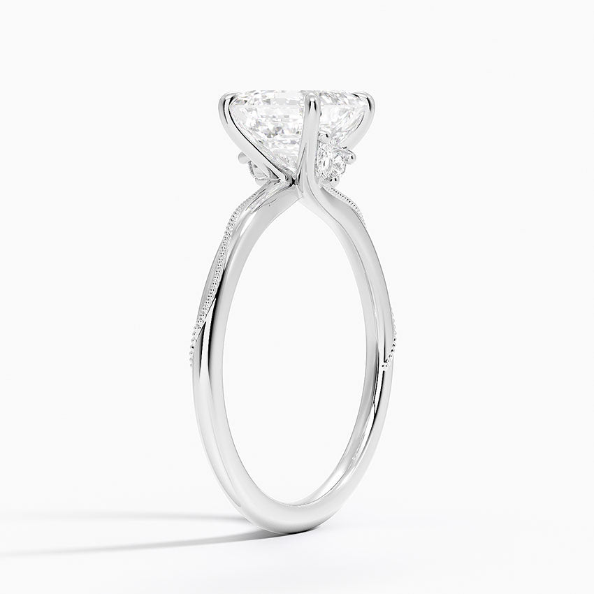 Adorned Camellia Milgrain Diamond Ring Platinum Asscher Engagement Ring