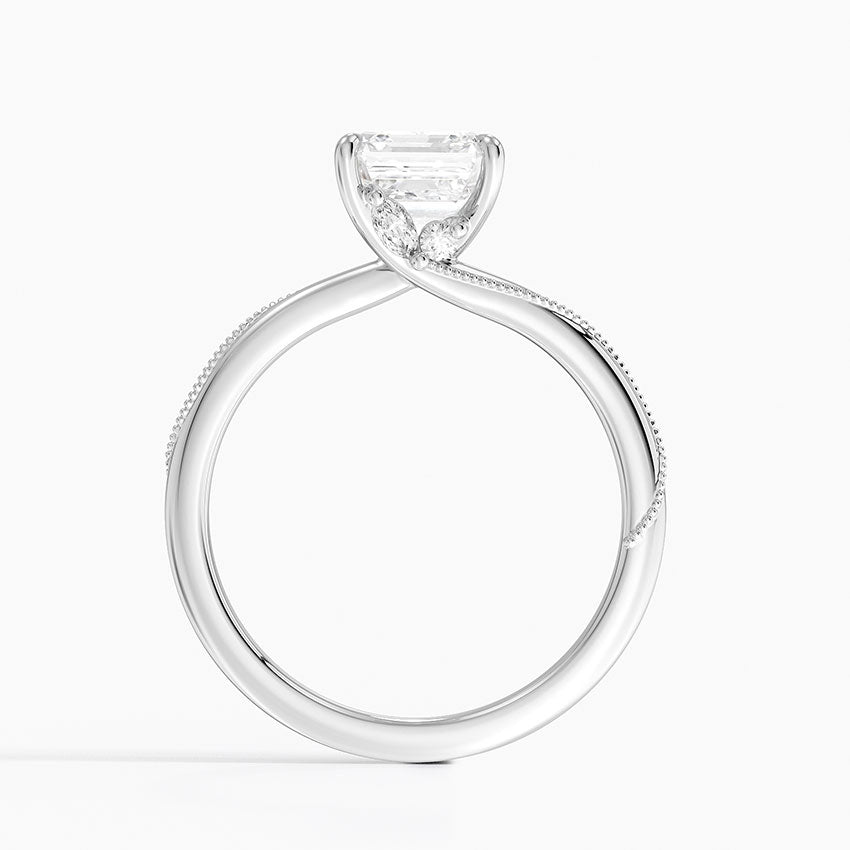Adorned Camellia Milgrain Diamond Ring Platinum Asscher Engagement Ring