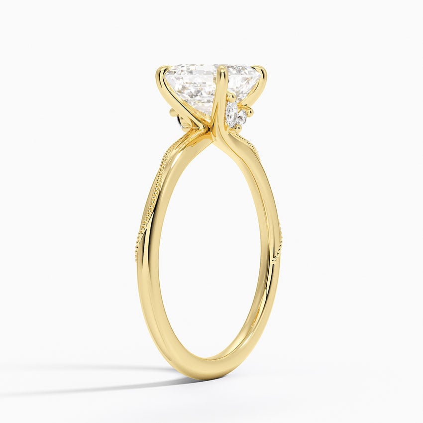 Adorned Camellia Milgrain Diamond Ring Yellow Gold 18k Asscher Engagement Ring