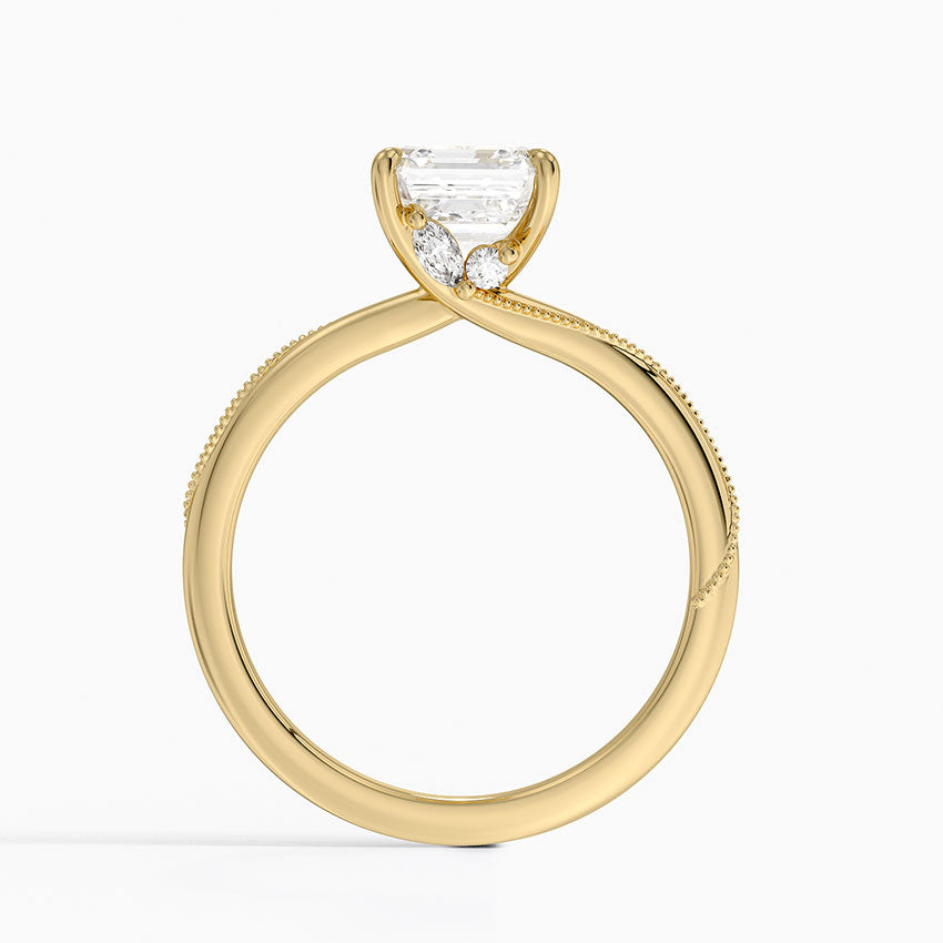 Adorned Camellia Milgrain Diamond Ring Yellow Gold 18k Asscher Engagement Ring