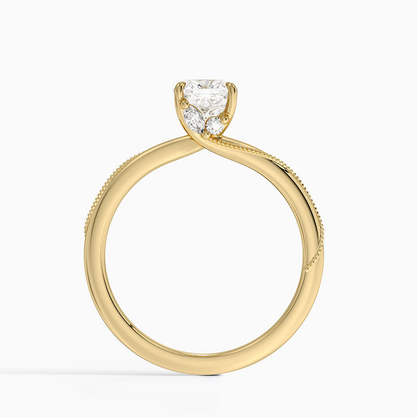 Adorned Camellia Milgrain Diamond Ring Yellow Gold 18k Cushion Engagement Ring