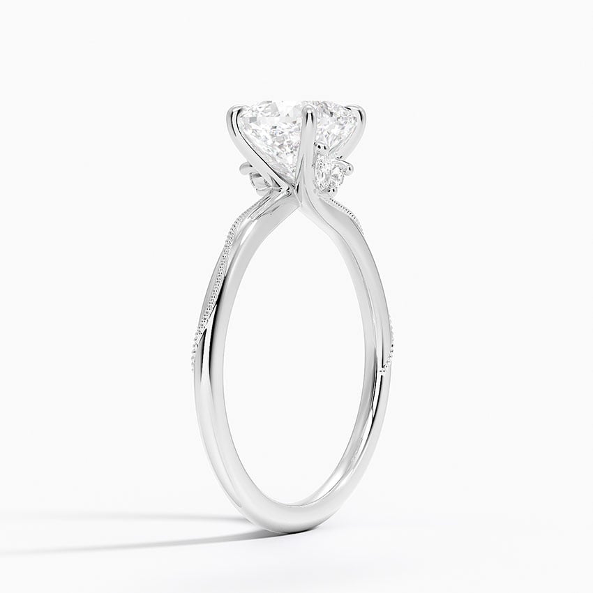 Adorned Camellia Milgrain Diamond Ring Platinum Cushion Engagement Ring