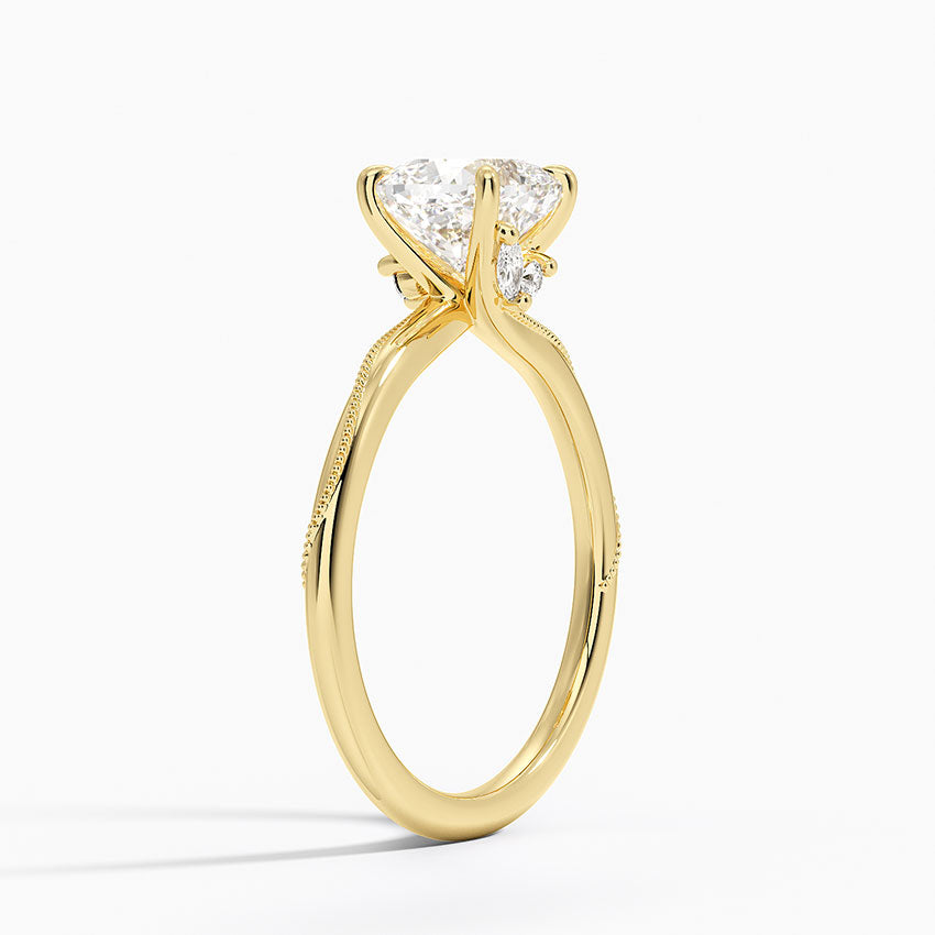 Adorned Camellia Milgrain Diamond Ring Yellow Gold 18k Cushion Engagement Ring