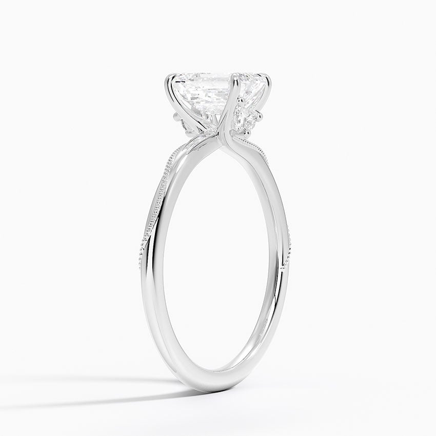 Adorned Camellia Milgrain Diamond Ring Platinum Emerald Engagement Ring