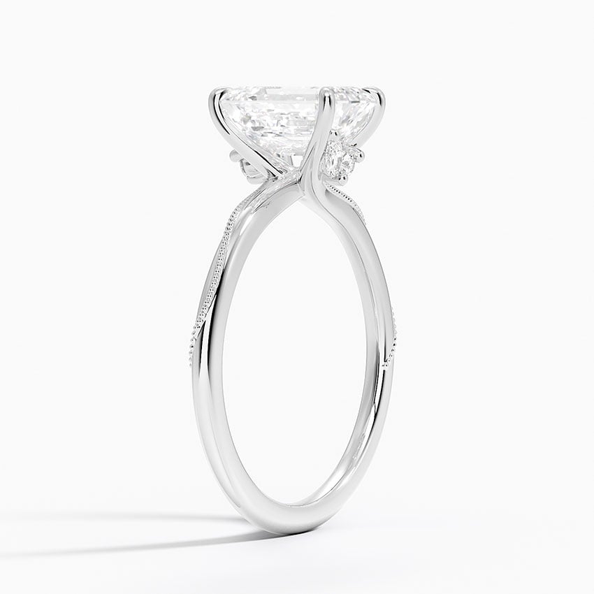 Adorned Camellia Milgrain Diamond Ring Platinum Emerald Engagement Ring