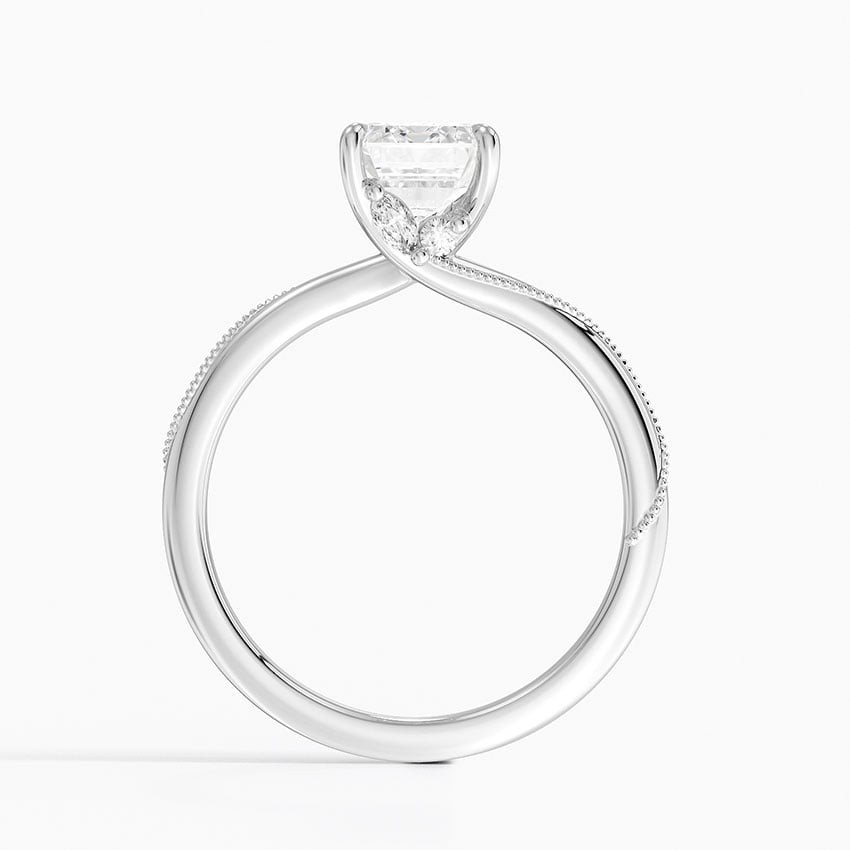 Adorned Camellia Milgrain Diamond Ring Platinum Emerald Engagement Ring