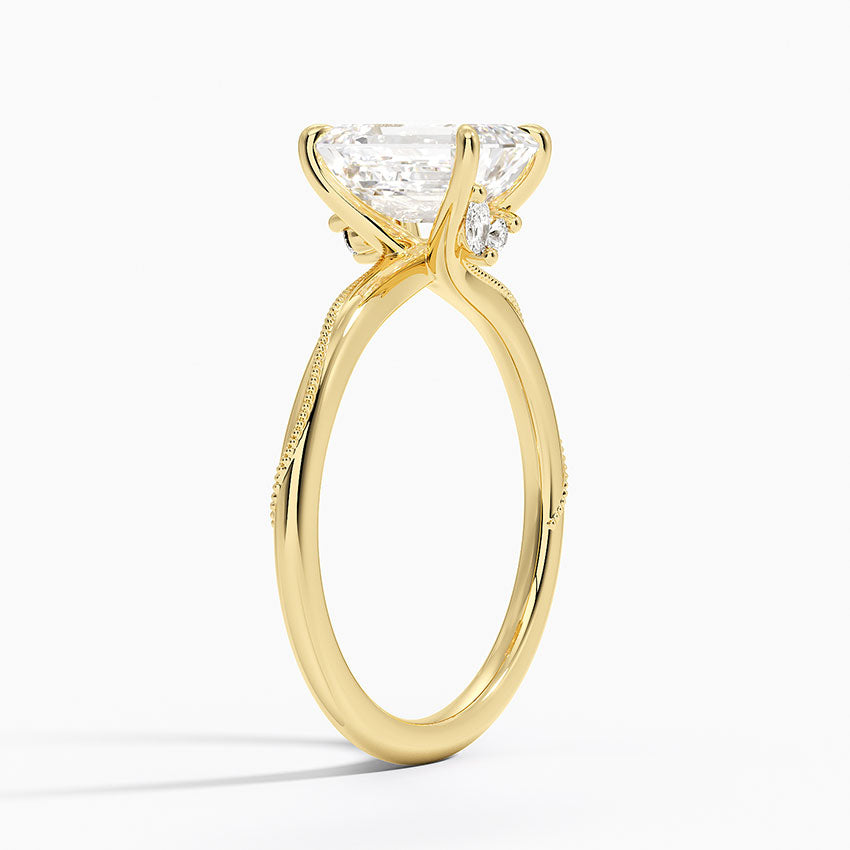 Adorned Camellia Milgrain Diamond Ring Yellow Gold 18k Emerald Engagement Ring