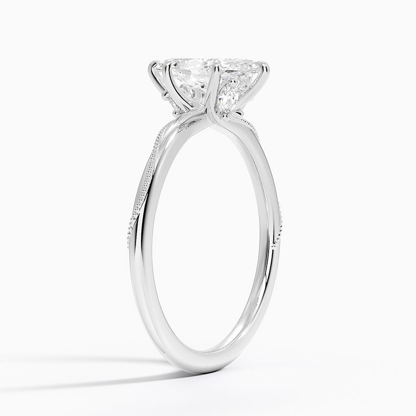 Adorned Camellia Milgrain Diamond Ring Platinum Marquise Engagement Ring