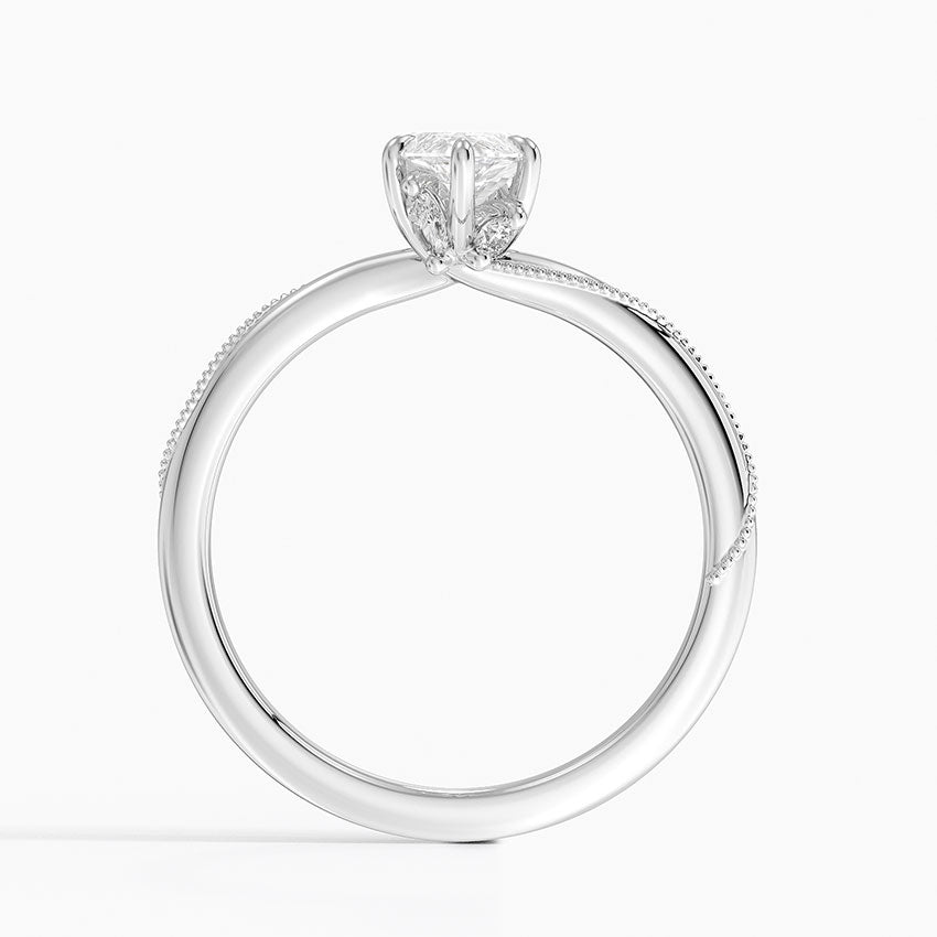 Adorned Camellia Milgrain Diamond Ring Platinum Marquise Engagement Ring