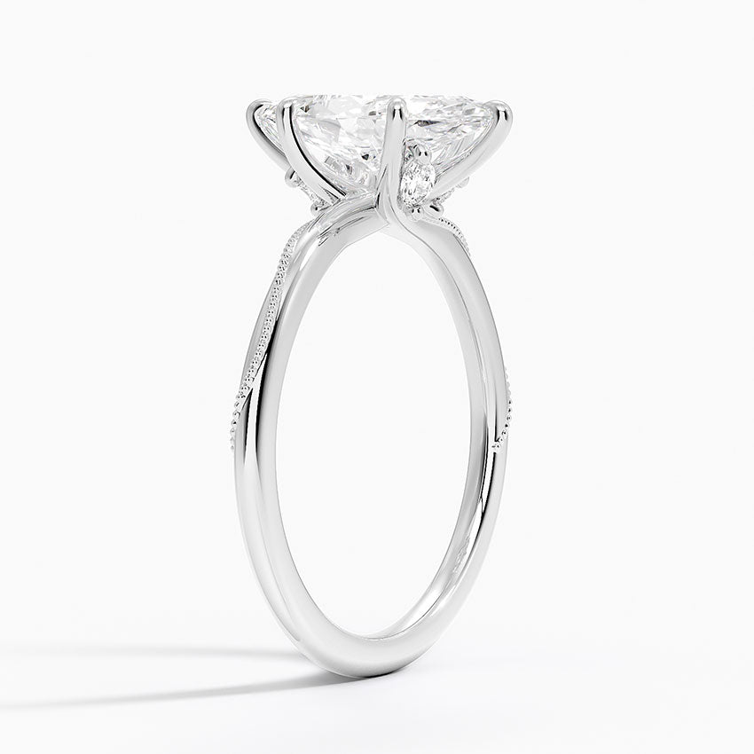 Adorned Camellia Milgrain Diamond Ring Platinum Marquise Engagement Ring