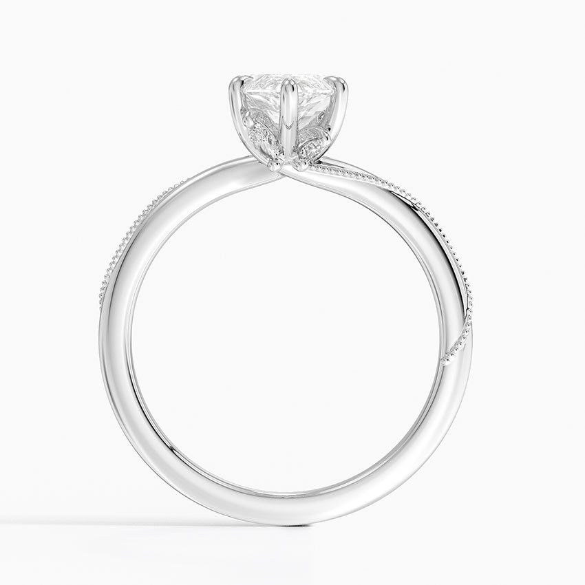 Adorned Camellia Milgrain Diamond Ring Platinum Marquise Engagement Ring