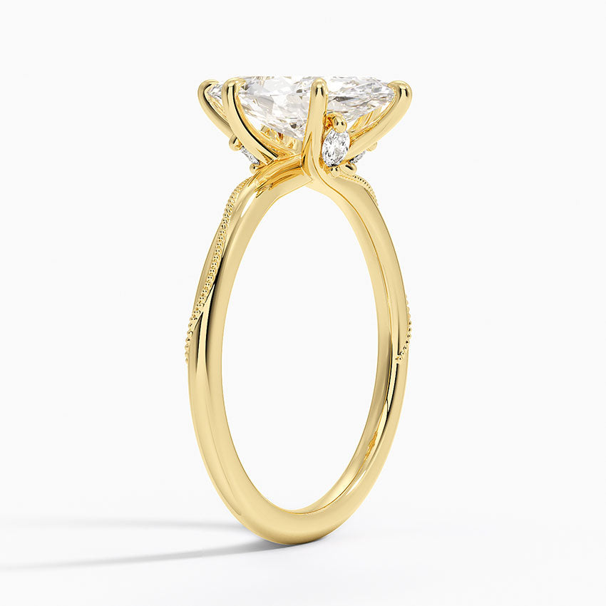 Adorned Camellia Milgrain Diamond Ring Yellow Gold 18k Marquise Engagement Ring