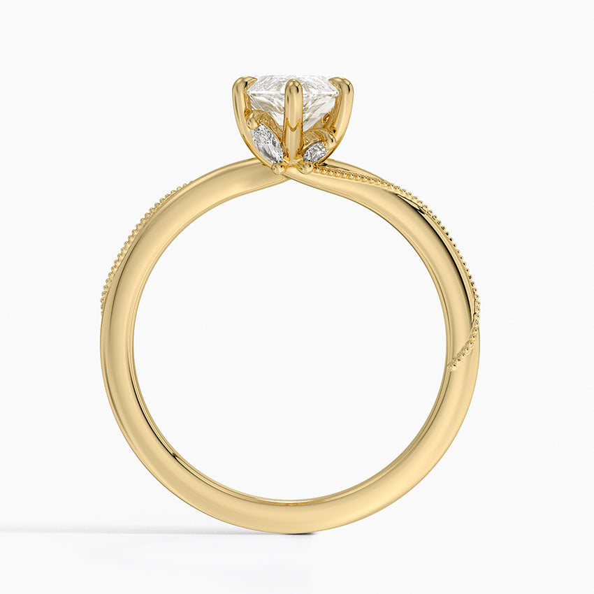 Adorned Camellia Milgrain Diamond Ring Yellow Gold 18k Marquise Engagement Ring
