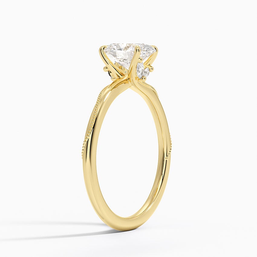 Adorned Camellia Milgrain Diamond Ring Yellow Gold 18k Oval Engagement Ring
