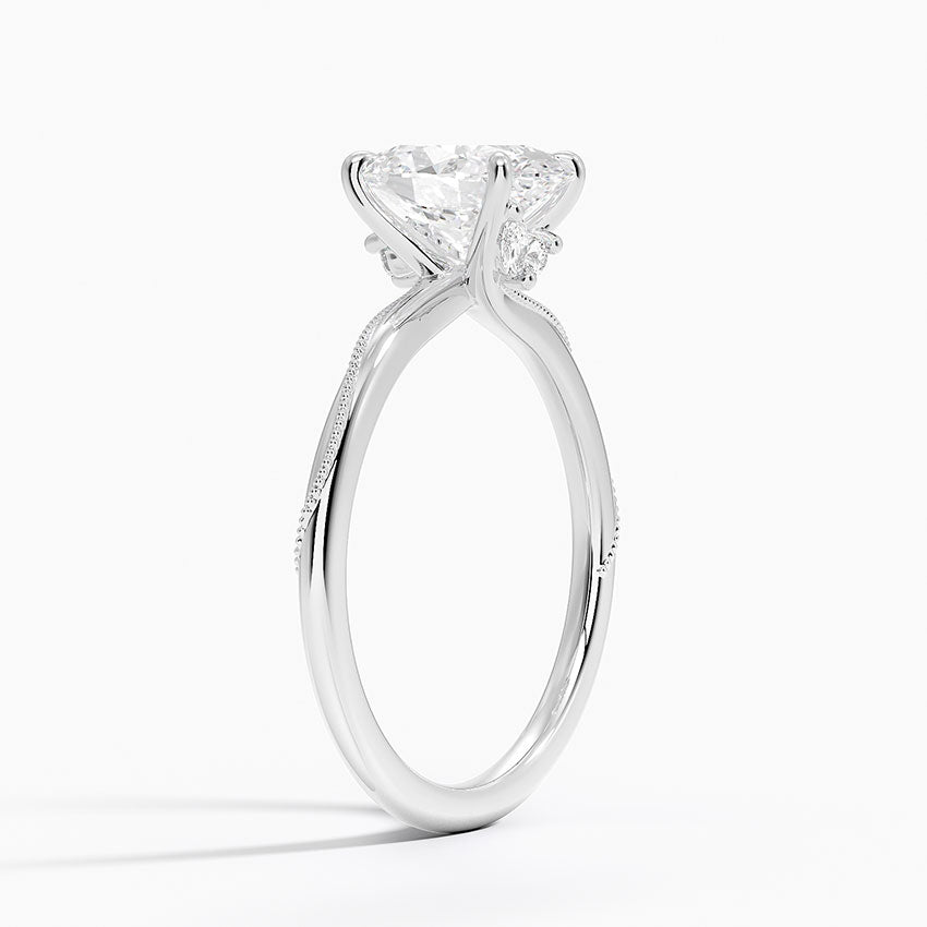 Adorned Camellia Milgrain Diamond Ring Platinum Oval Engagement Ring