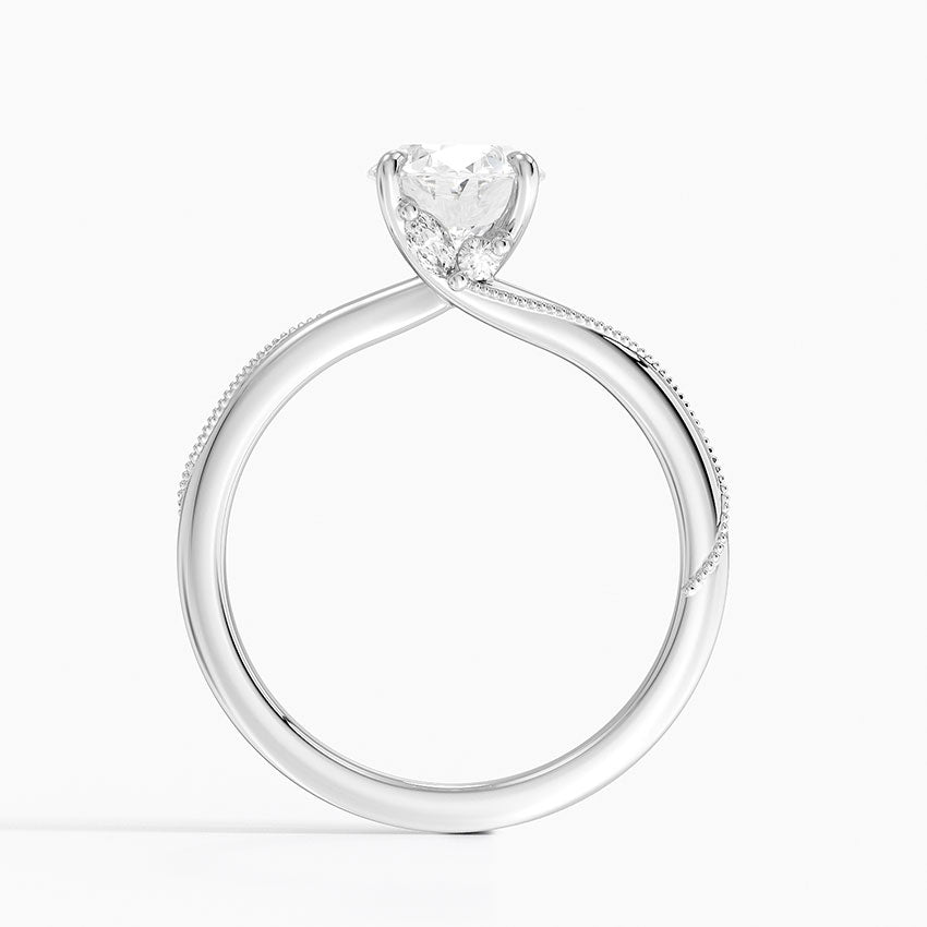 Adorned Camellia Milgrain Diamond Ring Platinum Oval Engagement Ring