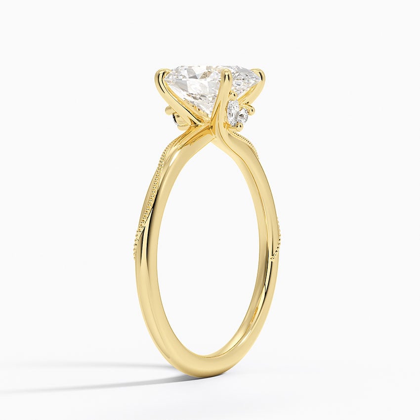 Adorned Camellia Milgrain Diamond Ring Yellow Gold 18k Oval Engagement Ring