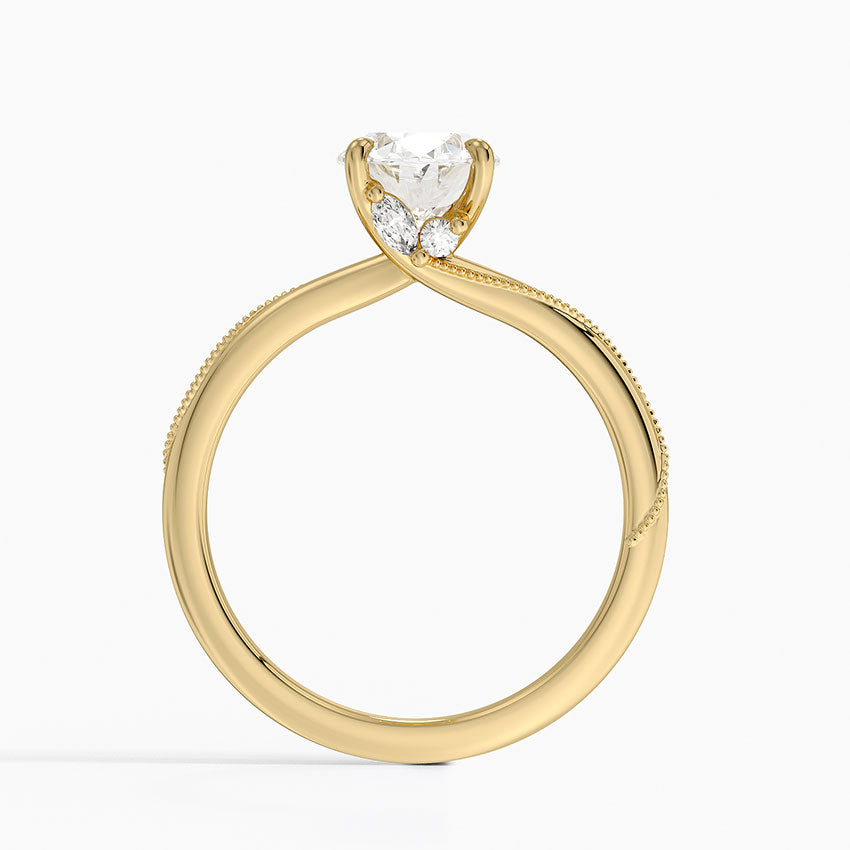 Adorned Camellia Milgrain Diamond Ring Yellow Gold 18k Oval Engagement Ring