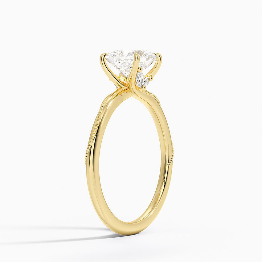 Adorned Camellia Milgrain Diamond Ring Yellow Gold 18k Princess Engagement Ring
