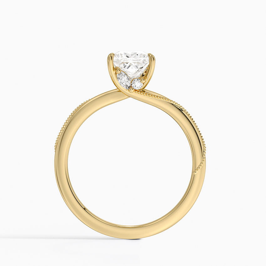 Adorned Camellia Milgrain Diamond Ring Yellow Gold 18k Princess Engagement Ring