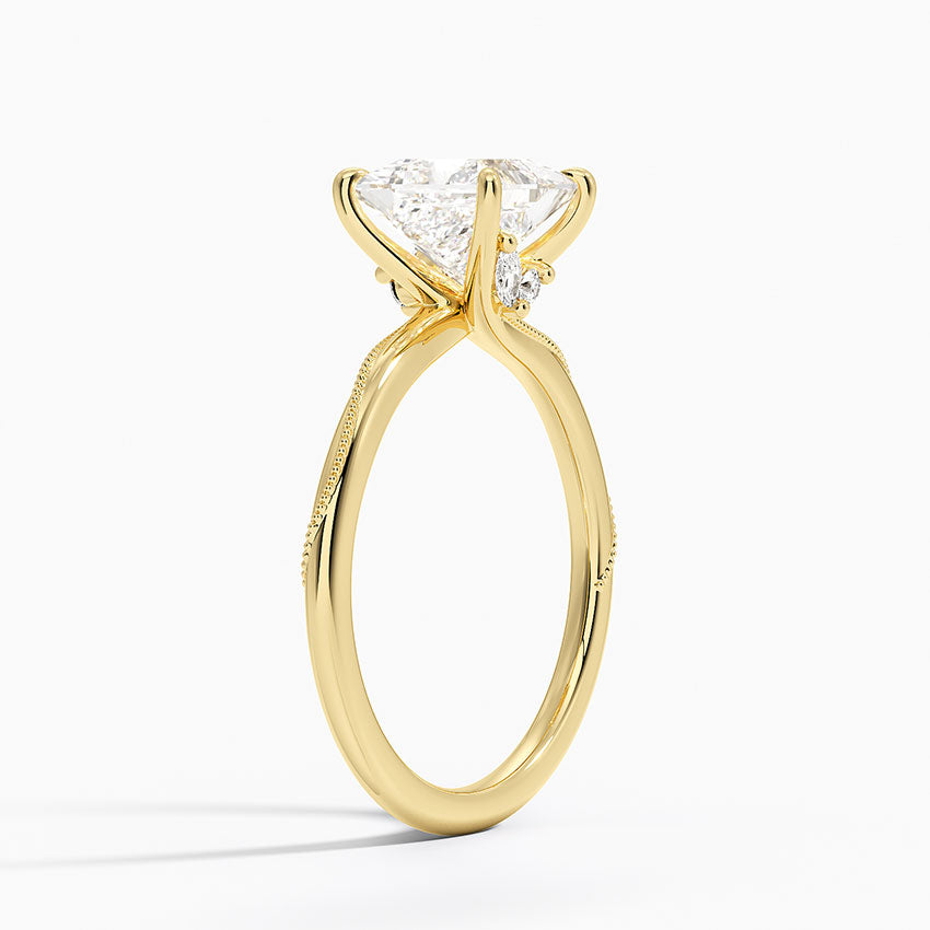 Adorned Camellia Milgrain Diamond Ring Yellow Gold 18k Princess Engagement Ring