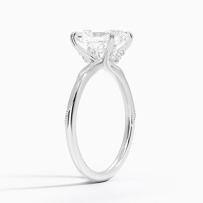 Adorned Camellia Milgrain Diamond Ring Platinum Radiant Engagement Ring
