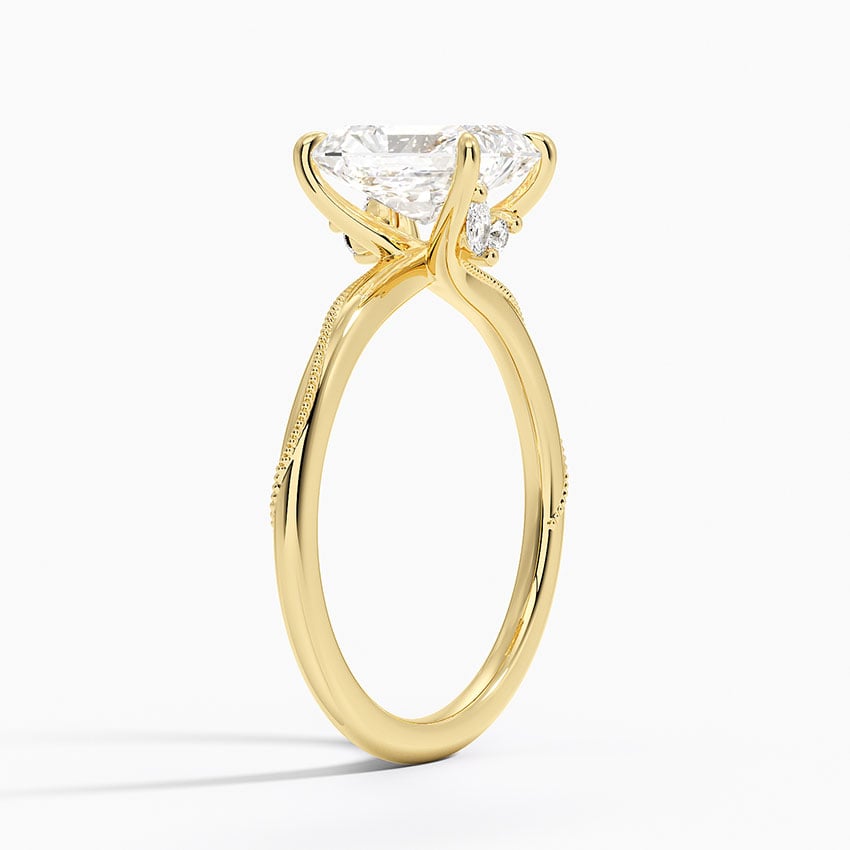 Adorned Camellia Milgrain Diamond Ring Yellow Gold 18k Radiant Engagement Ring