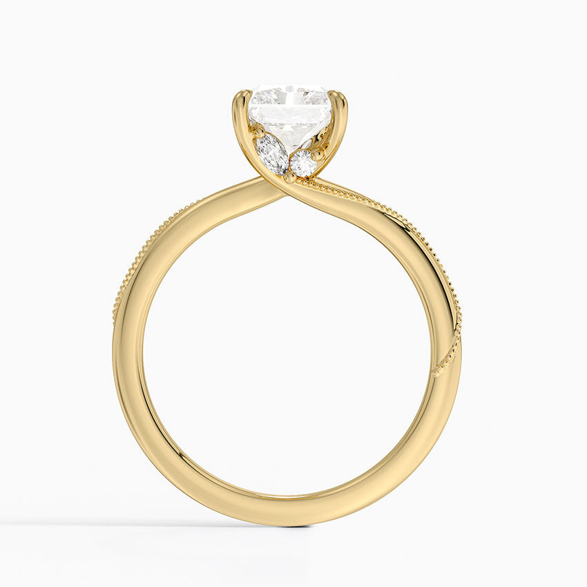 Adorned Camellia Milgrain Diamond Ring Yellow Gold 18k Radiant Engagement Ring