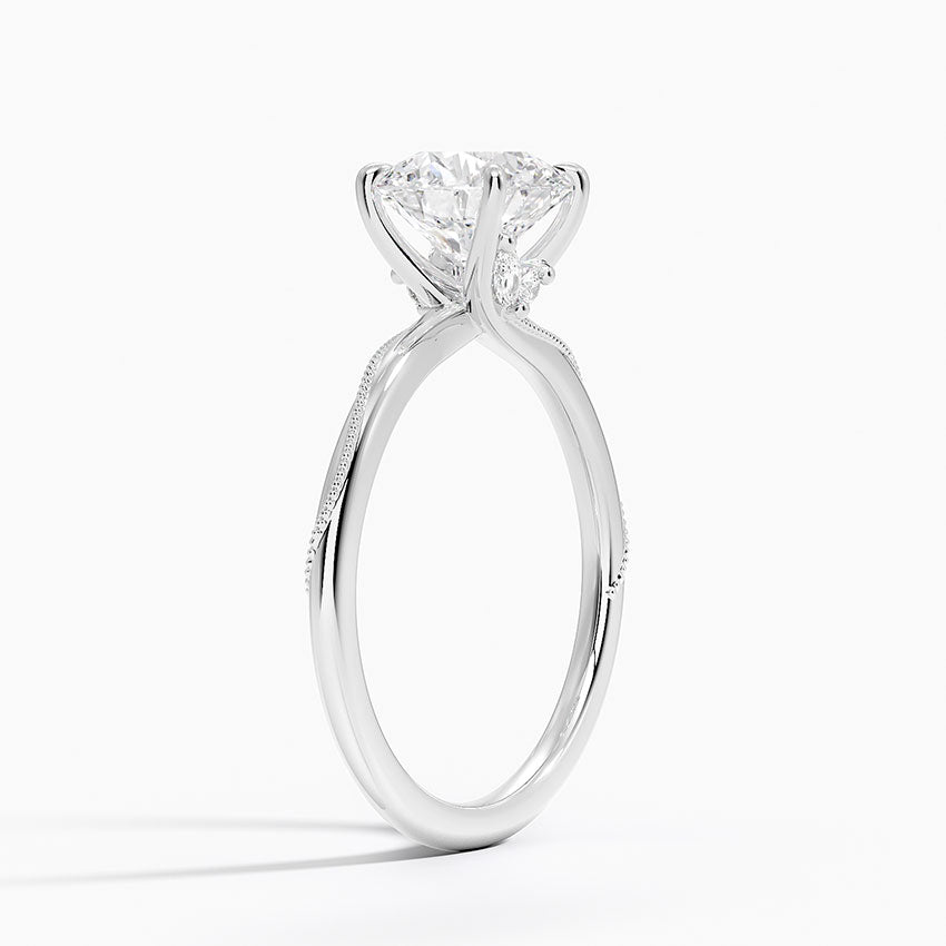Adorned Camellia Milgrain Diamond Ring Platinum Round Engagement Ring