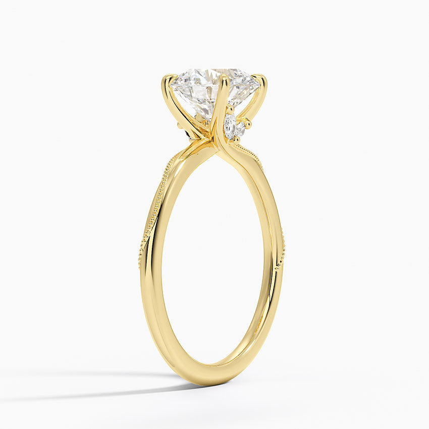 Adorned Camellia Milgrain Diamond Ring Yellow Gold 18k Round Engagement Ring