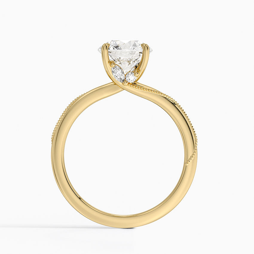 Adorned Camellia Milgrain Diamond Ring Yellow Gold 18k Round Engagement Ring