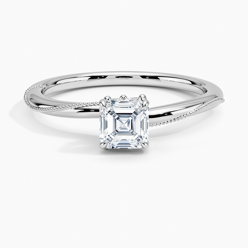 Adorned Camellia Milgrain Diamond Ring Platinum Asscher Engagement Ring